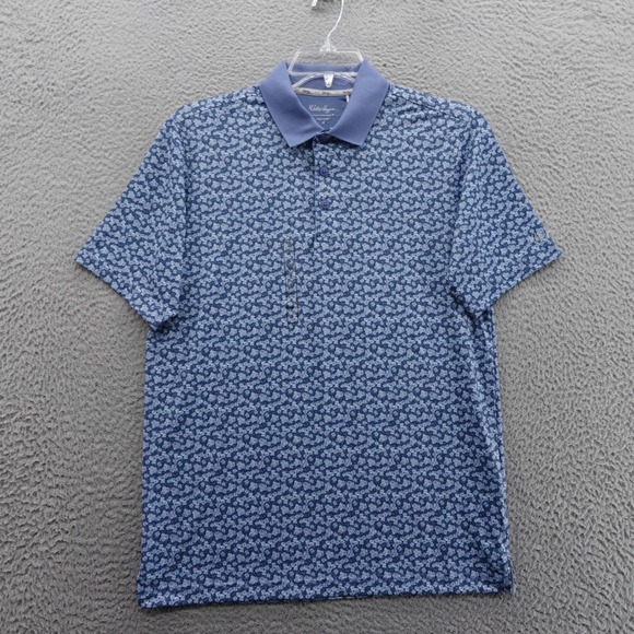 Walter Hagen Performance 11 Golf Polo Small Blue Floral Men UPF50 Wicking NWT - Picture 1 of 13